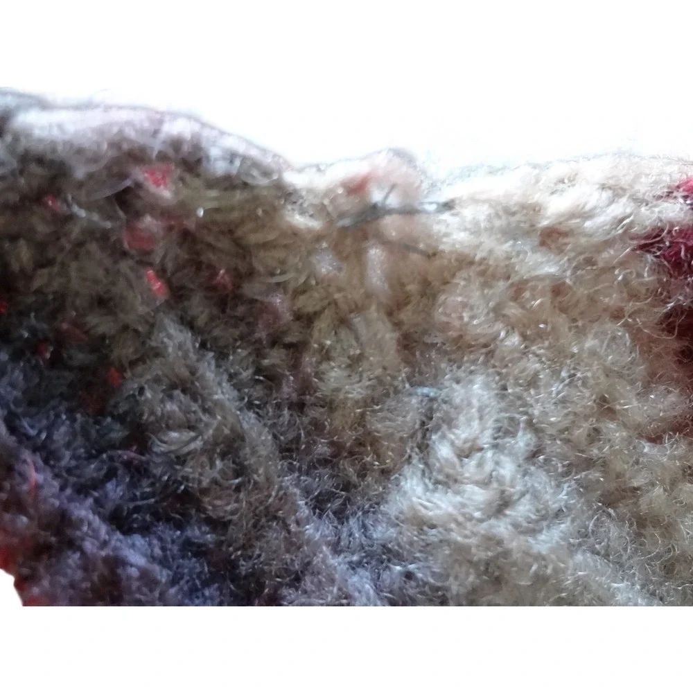 Handmade Crochet Afghan Blanket Red Grey White Chevron Ripple Scalloped Edge